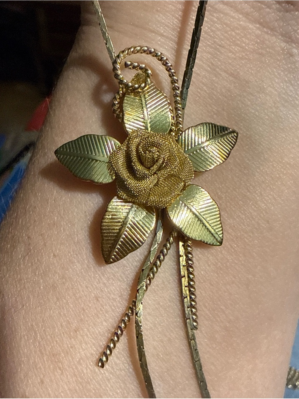 Vintage Gold Toned Bolo Lariat Adjustable Slide 3D Flower Necklace